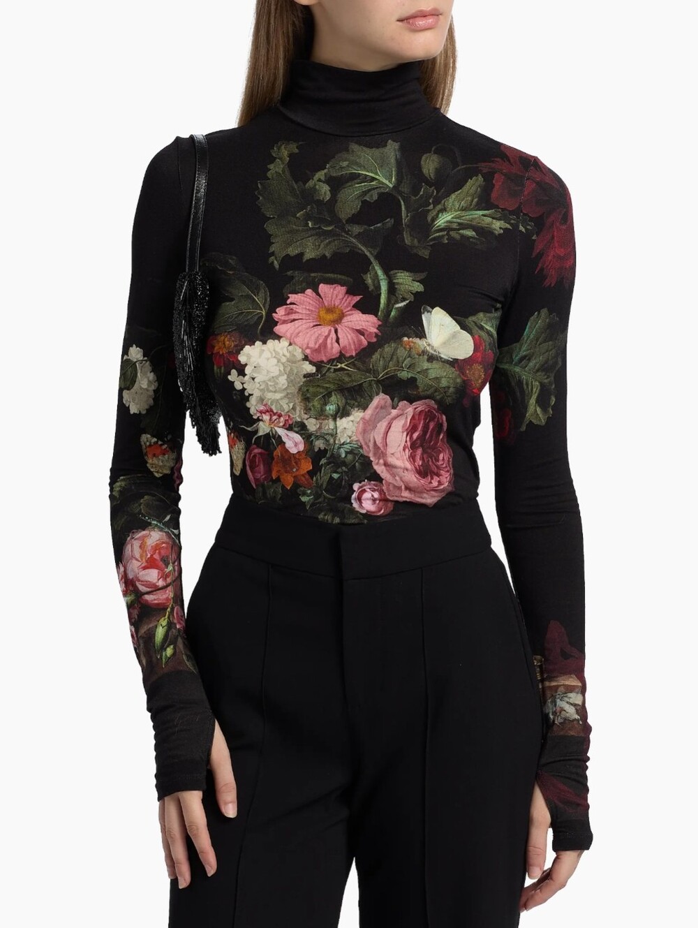 Alice + Olivia Delaina Be Still Turtleneck Floral Long Sleeve Top - Size Small